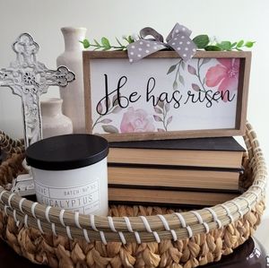 He Has Risen Floral Wood framed sign